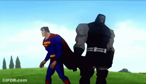 Superman And Darkseid Standing In Grassy Field GIF