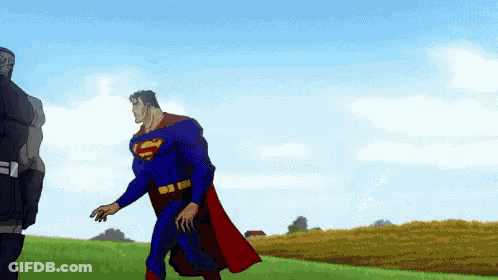 Superman And Doomsday Standing In Grassy Field GIF