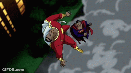 Superman And Shazam Flying Through Air GIF
