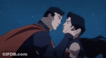 Superman And Wonder Woman Are Kissing In A Cartoon GIF