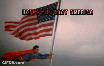 Superman Flying Holding American Flag Happy Birthday America GIF