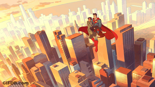 Superman Flying Over City GIF