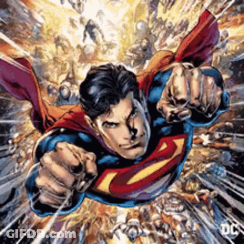 Superman Flying Through Air In Comic Book GIF