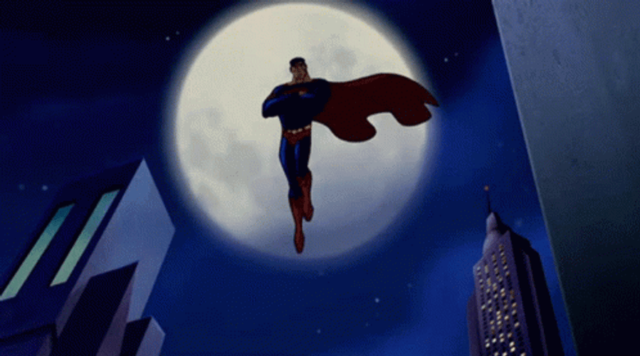 Superman Flying With Moon As Background GIF
