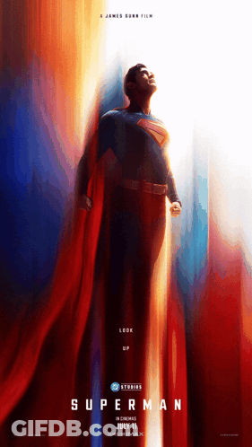 Superman In Cape Looking Up GIF