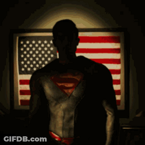 Superman In Front Of Flag Of USA GIF