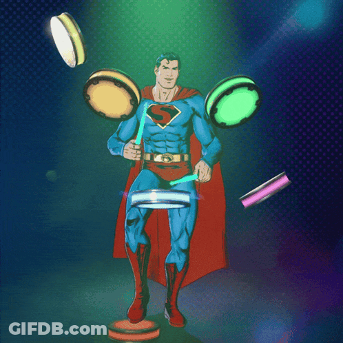 Superman Juggling Drums And Baton GIF