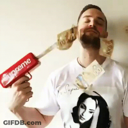 Supreme Money Spray Gun High Roller GIF