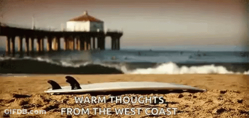 Surfboard On Beach Warm Thoughts From West Coast GIF