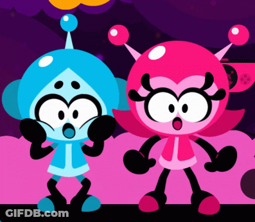 Surprised Blue And Pink Cartoon Characters GIF