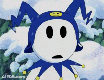 Surprised Cartoon Character In Blue Hat With Smiley Face GIF