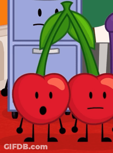 Surprised Cartoon Cherry Beside Another Cherry GIF