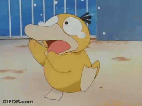 Surprised Cartoon Duck In Front Of Blue Fence GIF