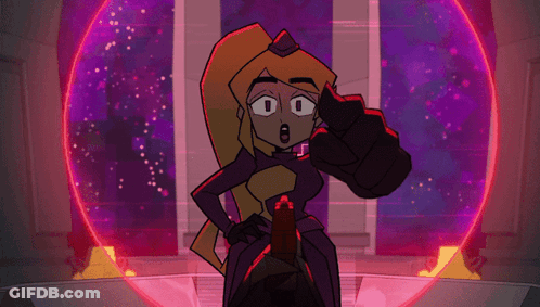 Surprised Cartoon Girl In Front Of Purple Circle GIF