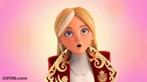 Surprised Cartoon Girl In Red And Gold Coat GIF