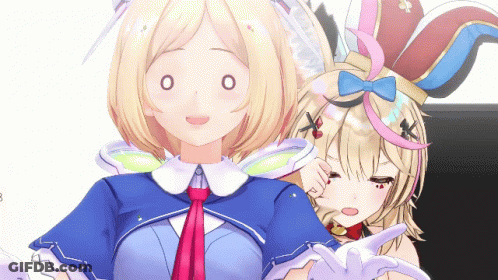 Surprised Cartoon Girl Next To Girl In Bunny Hat GIF