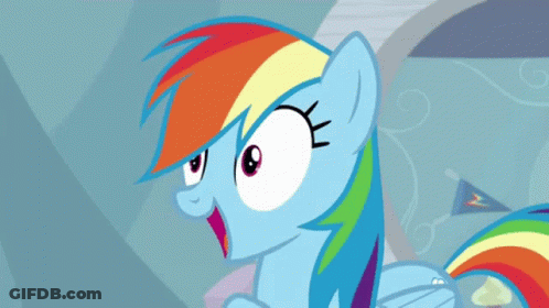 Surprised Cartoon Pony With Rainbow Mane And Tail GIF