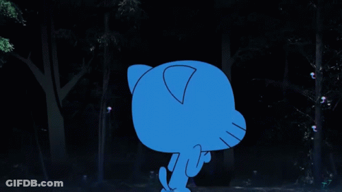 Surprised Cartoon Surrounded By Glowing Eyes GIF