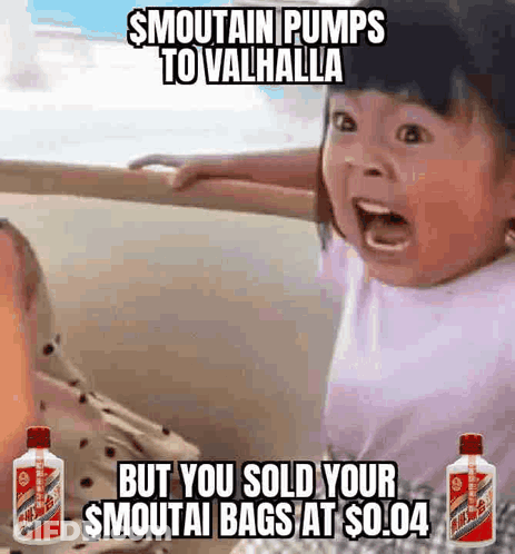 Surprised Little Girl Sitting Next To Two Bottles Of Smoutain GIF