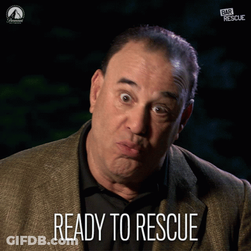 Surprised Man With Ready To Rescue Text GIF