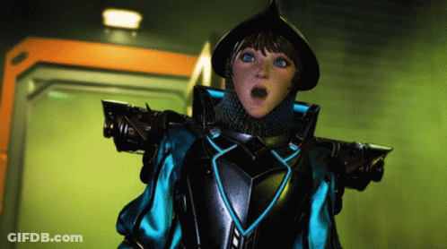 Surprised Woman In Knight Outfit GIF