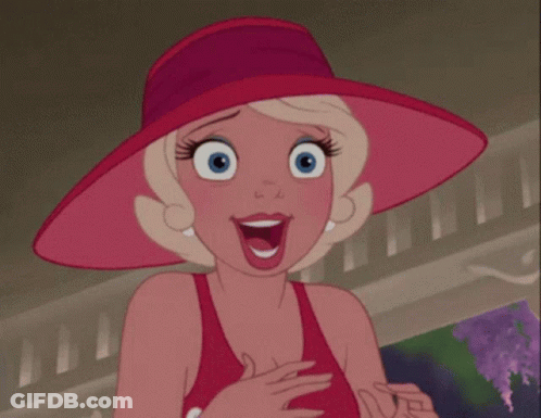 Surprised Woman In Red Hat And Red Dress GIF