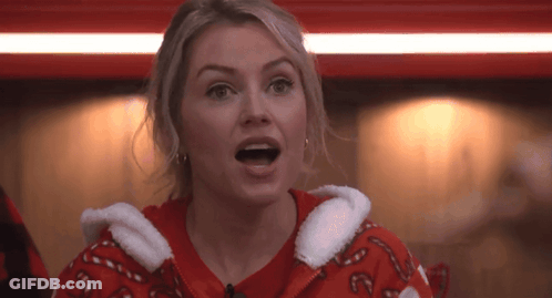Surprised Woman In Red Sweater With Candy Canes GIF