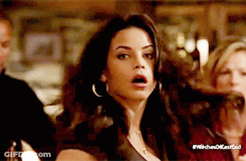 Surprised Woman In Witches Of Eastwood Ad GIF