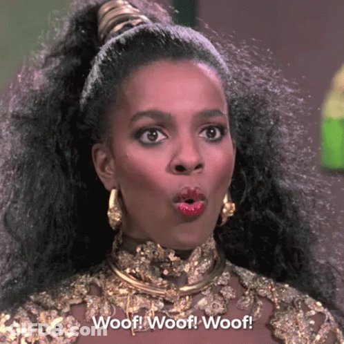 Surprised Woman Saying Woof Woof Woof GIF