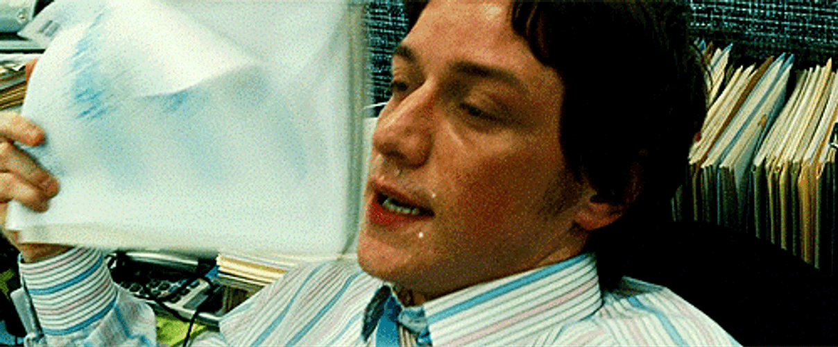 Sweaty James McAvoy Fanning GIF