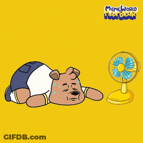 Sweaty Max Bear In Front Of Electric Fan GIF