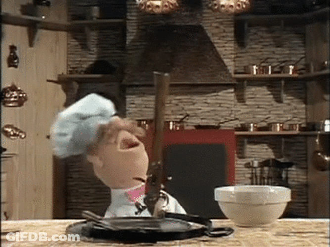 Swedish Chef Shooting Pan Cake GIF