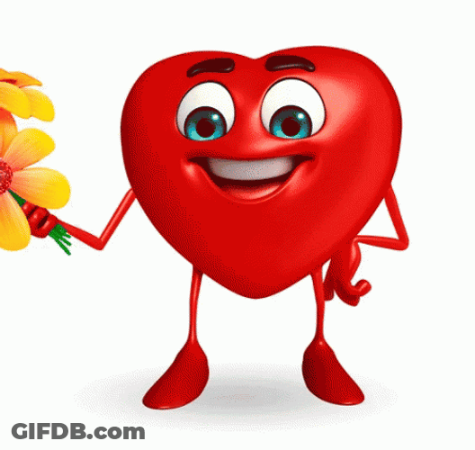 Sweet Animated Heart Holding Flowers GIF