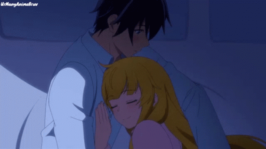 Sweet Couple Anime Cuddle GIF