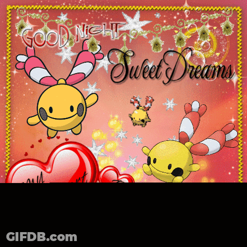 Sweet Dreams Greeting Card With Hearts And Cartoons GIF