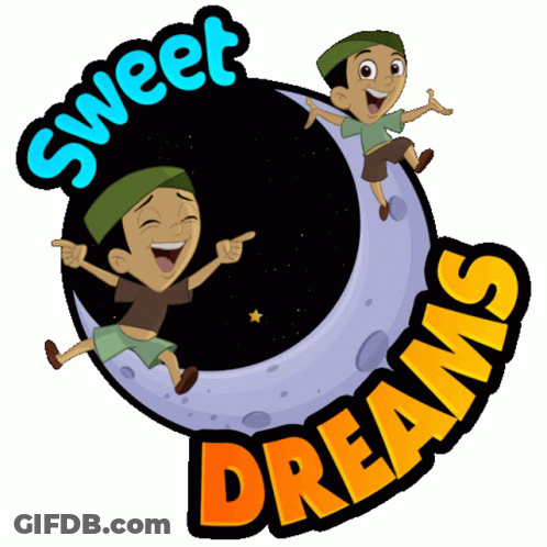 Sweet Dreams Logo With Two Boys On Crescent Moon GIF