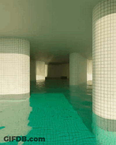 Swimming Pool With Green Water And White Tiles GIF