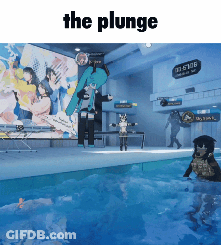 Swimming Pool With The Plunge Sign GIF