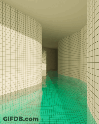 Swimming Pool With White Tiled Wall And Green Tiled Floor GIF