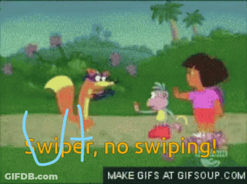 Swiper No Swiping Is Written In Blue On A Cartoon Image GIF