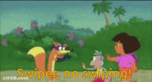 Swiper , No Swiping ! Is Written In Yellow On A Screen GIF