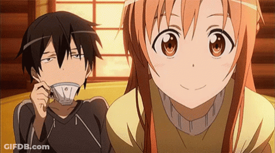 Sword Art Online Drinking Kirito Asuna GIF