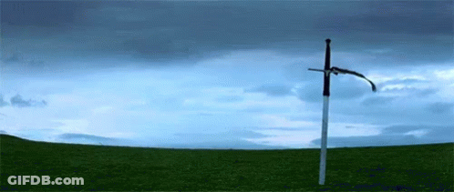 Sword Stuck In Grassy Field GIF