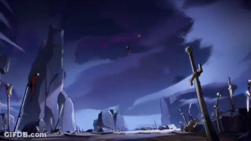 Swords On Ground In Front Of Cloudy Sky GIF