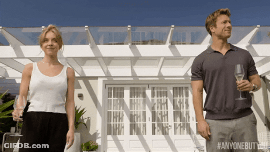 Sydney Sweeney Glen Powell Getting Drunk GIF