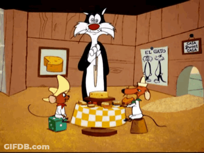 Sylvester Serving Speedy Gonzales GIF