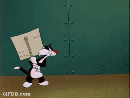 Sylvester The Cat From Looney Tunes Is Holding A Sign That Says `` Save The Fish For Me '' . GIF