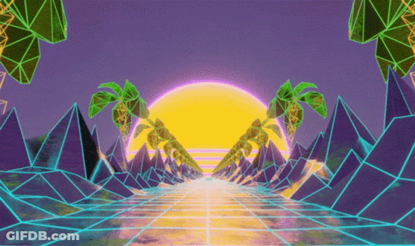 Synthwave 80S Coconut Trees On Road GIF