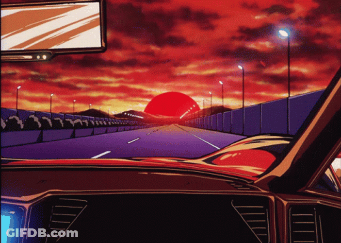 Synthwave Driving Red Sky GIF