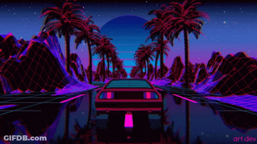 Synthwave Night Drive Neon Streetlights GIF